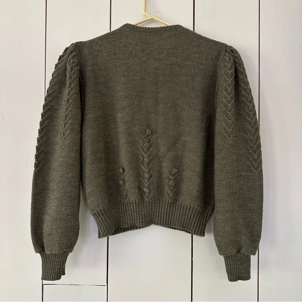 Geiger Women's Olive Cardigan Wool Sweater - Picture 2 of 12